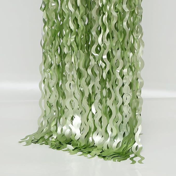 4 Pack Sage Green Wavy Metallic Tinsel Foil Fringe Curtains 3.3x6.6 Feet - Light Green Foil Streamers Backdrop Photo Booth Props for Birthday Wedding Christmas Party Decorations