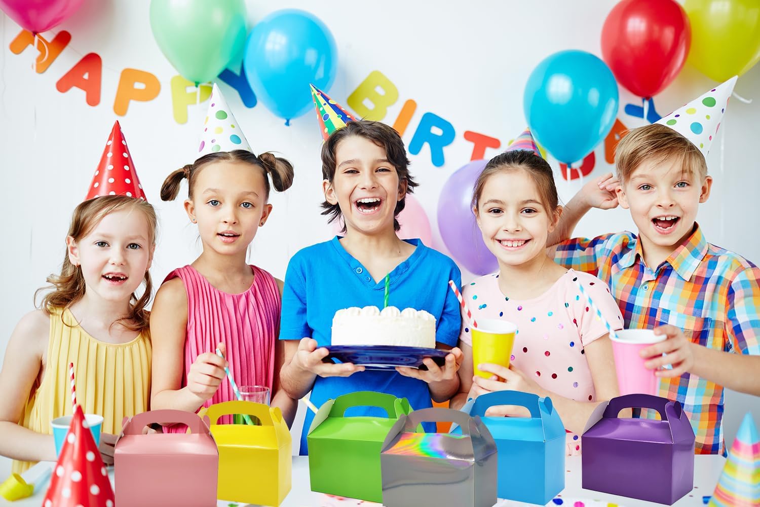 The Dreidel Company 12-Pack Iridescent Silver Gable Treat Boxes, Goodies Favor Box for Kids Birthday Party Favors, Weddings Events, Baby Shower, 6.25" x 3.5" x 3.5" Inch Box Iridescent Treat Box