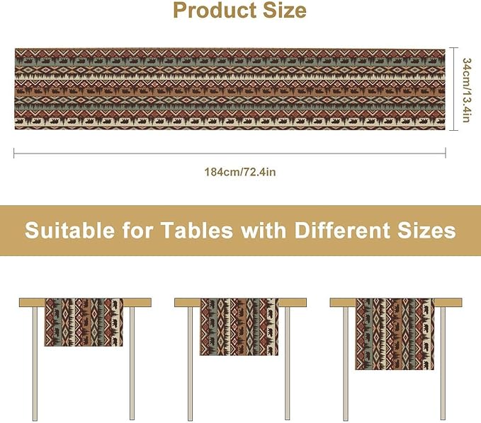 Retro Cabin Table Runner Rustic Bear Forest Farmhouse Lodge Jungle Table Runner for Dinner Party Living Room Kitchen Aztec Vintage 13x108 Inch