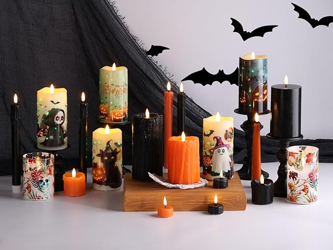 Eywamage Orange Flameless Votive Candles with Remote Batteries, Dripping Wax Halloween Fall LED Candles Set of 6 Φ 2" H 2"