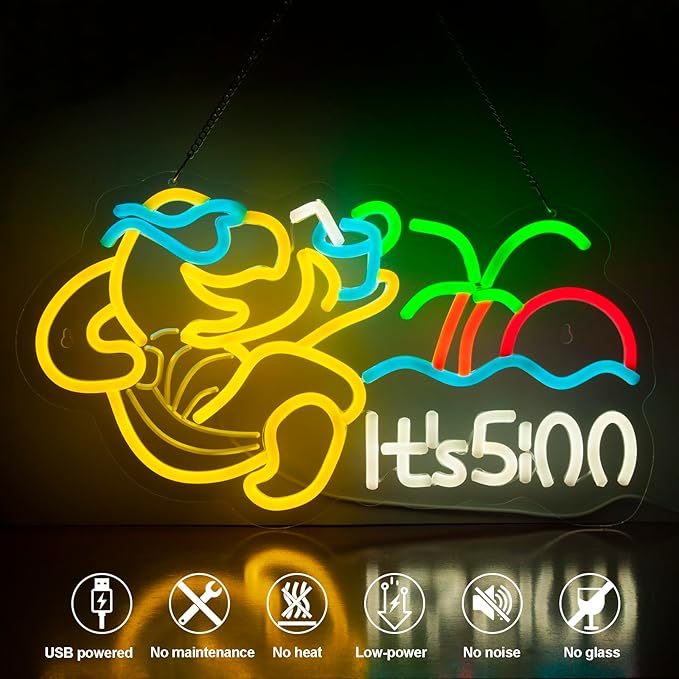 Turtle Its 5 00 O'clock Neon Signs for Wall Decor,Led Neon Light,Dimmable,USB Powered, Five Oclock for Home Bar Shop Beer LED Light Man Cave Garage Pub