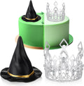 Reallnaive Witch Theme Party Cake Decoration Silver Crown Black Witch Hat Cake Topper Supplies for Movie Theme Party Princess Birthday Pink and Green Celebration Decoration(Rhombus Crown)