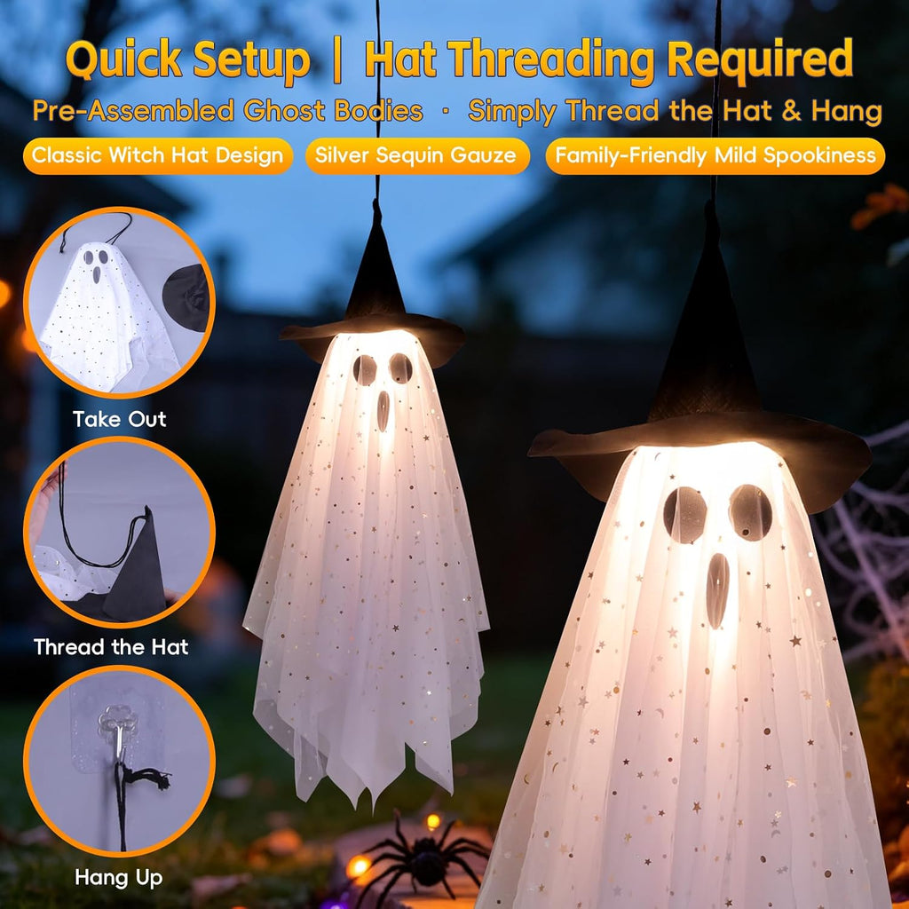 halloween decorations swinging ghost outdoor decor, close-up detail