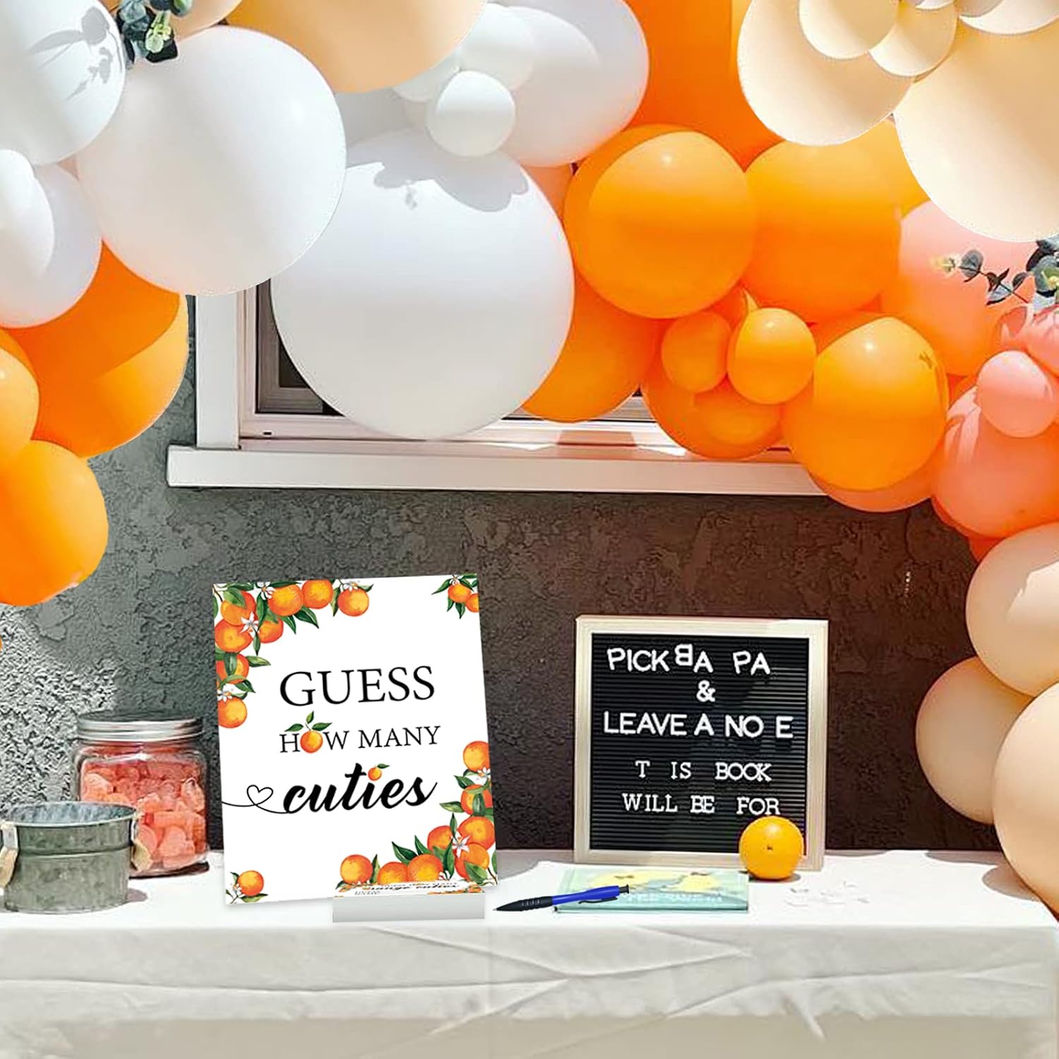 Senfaro 50 Little Cutie Orange Diaper Raffle Tickets and 1 Sign Baby Shower Games Orange Theme Guess How Many Cuties Sign with 50 Cards Baby Shower Candy Guessing Game