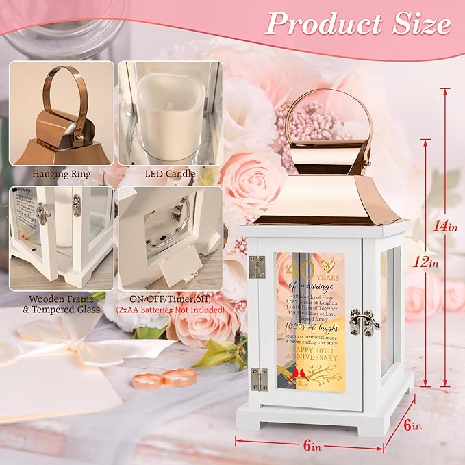 40th Wedding Anniversary Lantern 40th Anniversary Wedding Gifts for Couple Parents Grandparents Husband Wife, Happy 40th Anniversary Decoration