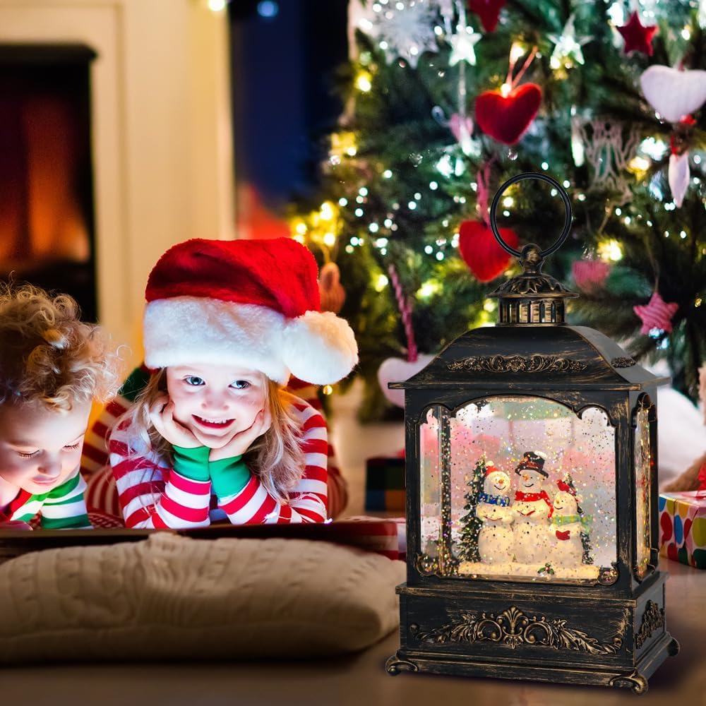 Wondise Christmas Musical Snow Globes with Timer, USB Plug-in & Battery Operated Spinning Water Glitters Lighted Singing Snow Globe Lantern for Christmas Thanksgiving Holiday Decorations(Snowman)