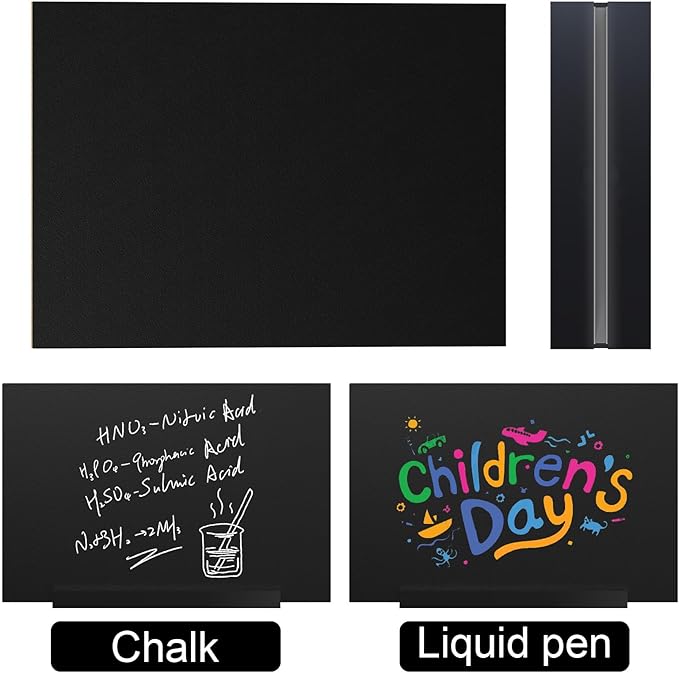 EHWINE Mini Chalkboard Easel Sign Set,4 Pack 6x8 Inch Wooden Boards with Acrylic Base and Liquid Chalk Markers, Reusable Double Sided Tabletop Display for Wedding, Restaurant, Party, Coffee Shop Decor
