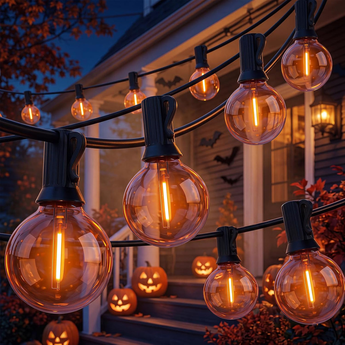 50FT G40 LED Halloween String Lights Outdoor, Orange Halloween Decorative Lig...