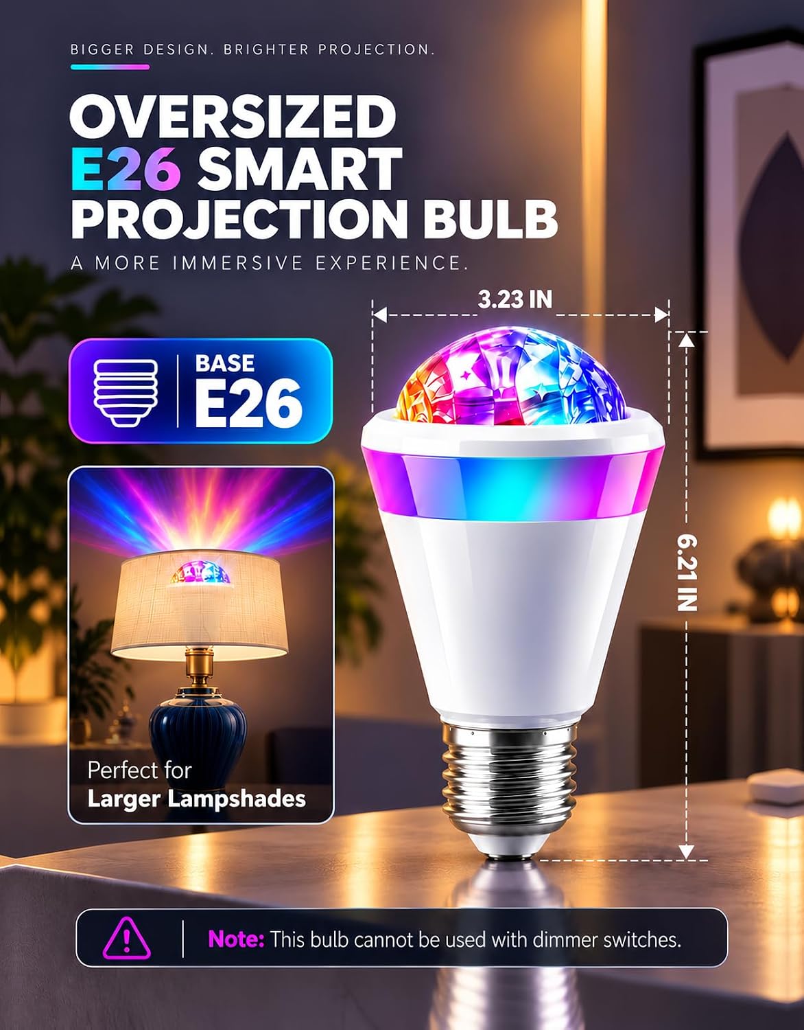 Projector Smart Light Bulb, 16M RGBWW Color Changing E26 Pattern Lamp