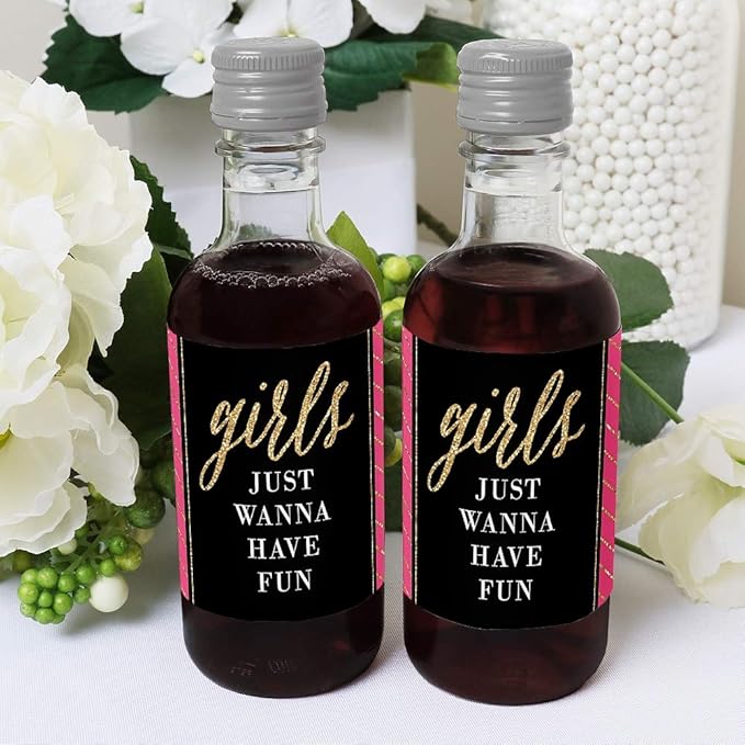 Big Dot of Happiness Girls Night Out - Mini Wine and Champagne Bottle Label Stickers - Bachelorette Party Favor Gift for Women and Men - Set of 16