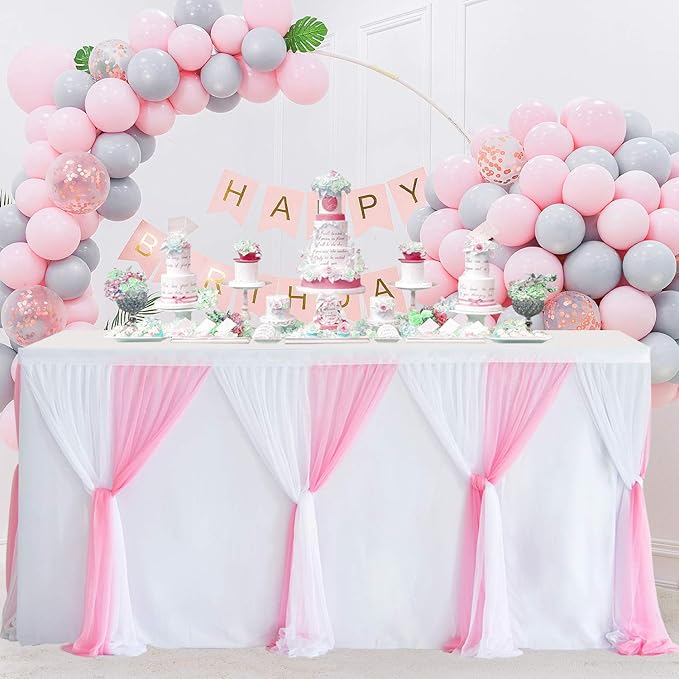 Suppromo 9ft Pink Tulle Table Skirts for Rectangle Tables or Round Tables Tutu Baby Shower Tablecloth Decorations for Girls Gender Reveal Elephant Birthday Party Decorations