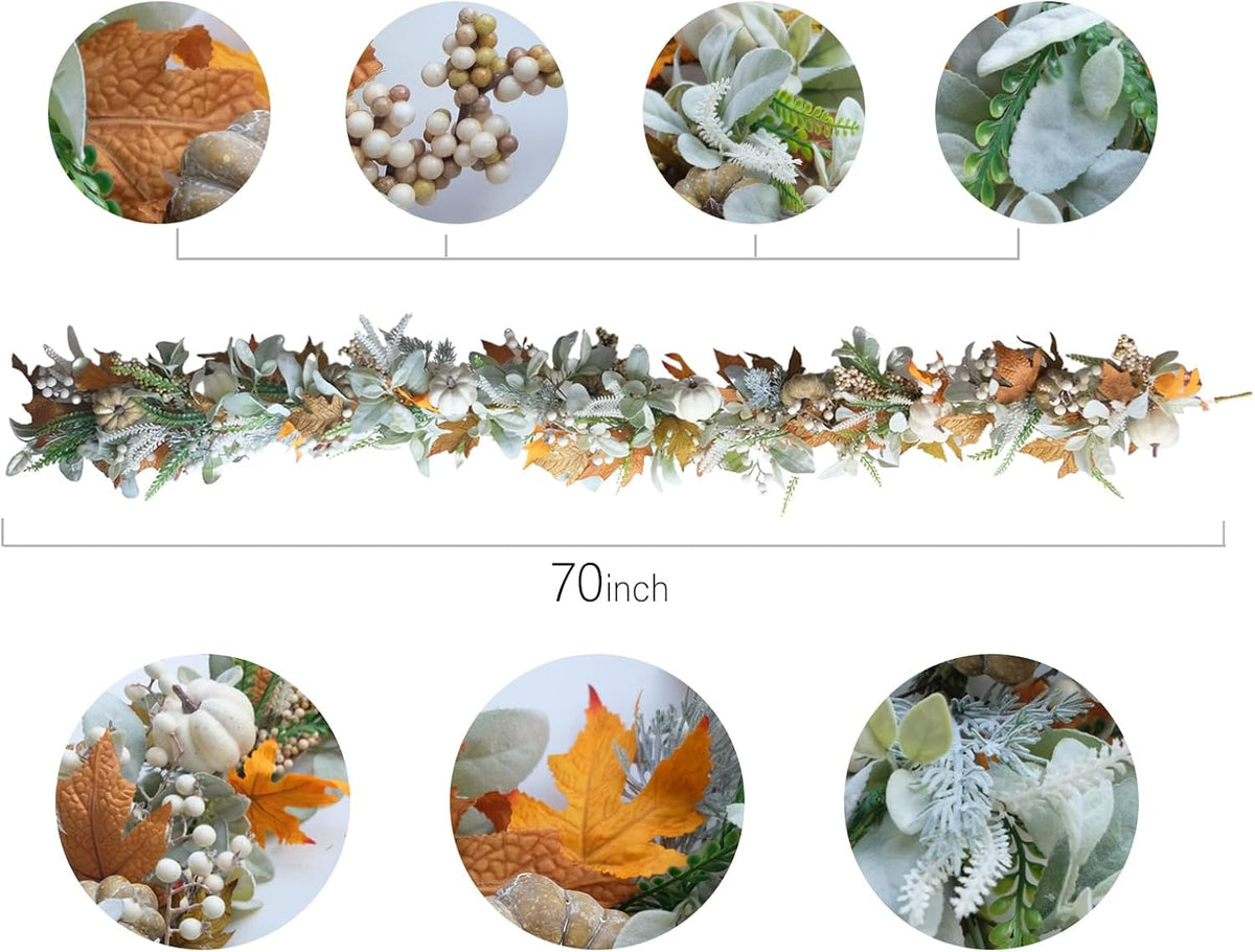 fall wreath pumpkin garland thanksgiving autumn neutral garlands, close-up detail
