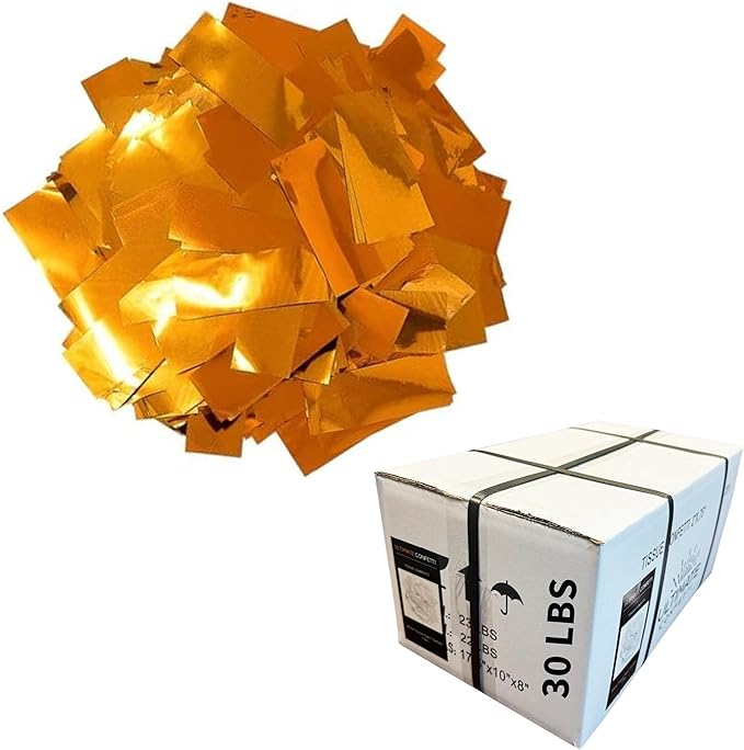 Ultimate Confetti, Rectangular Orange Mylar Shiny Foil Metallic Confetti for Cannon and Launcher use - Gender Reveal Confetti for Wedding, Parties, Mother’s Day and Live Events - 30 lb, 480 oz