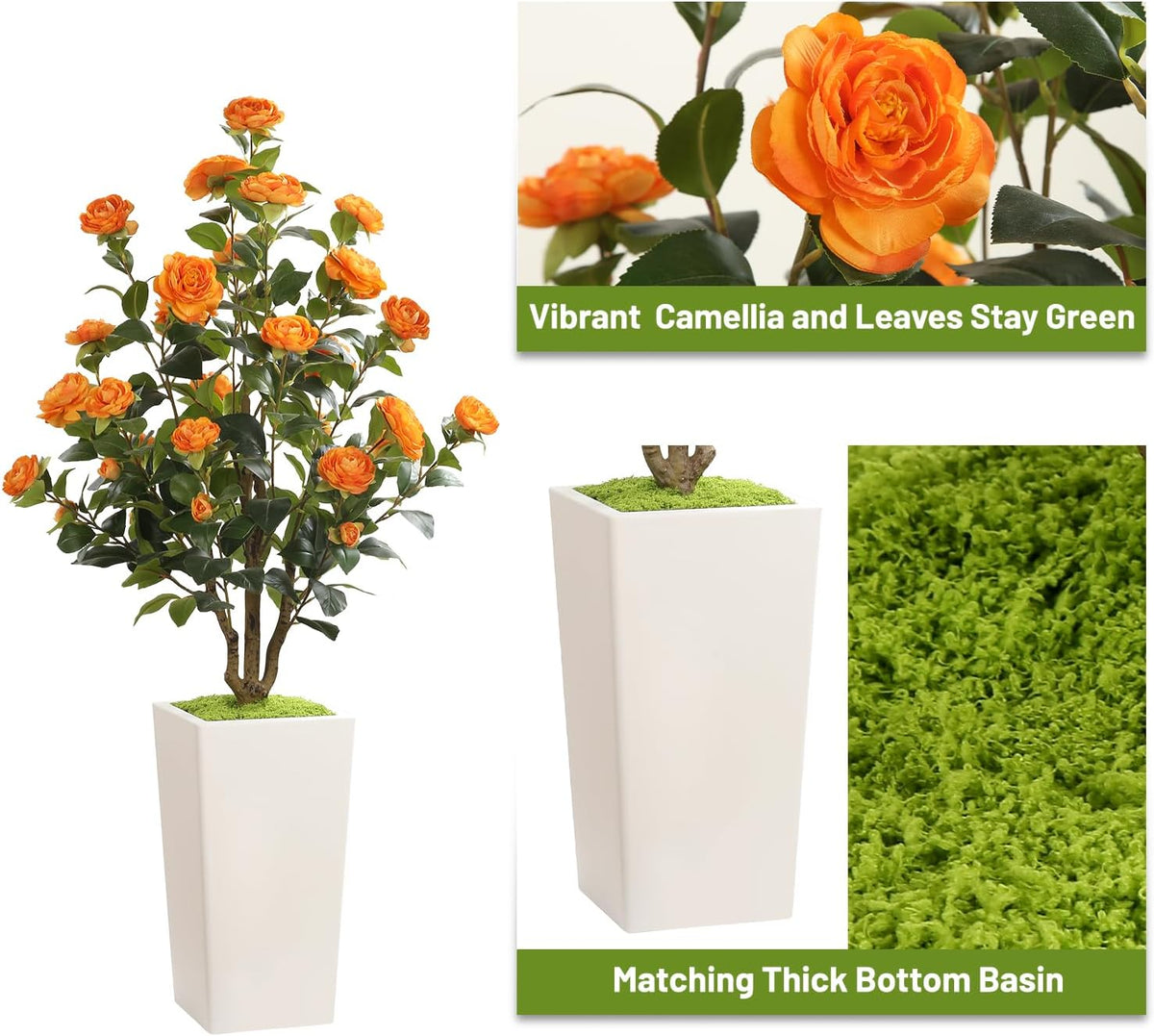Romantic Season 4FT Artificial Camellia Tree with White Tall Planter, Orange ...