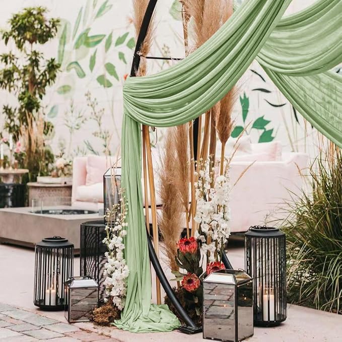 Wedding Arch Draping Fabric 2 Panels 30'' x 18FT Sage Green Sheer Chiffon Arch Drapery for Photo Booth Bridal Shower Baby Shower Church Decor Newborn Photography Christening Outdoor Party