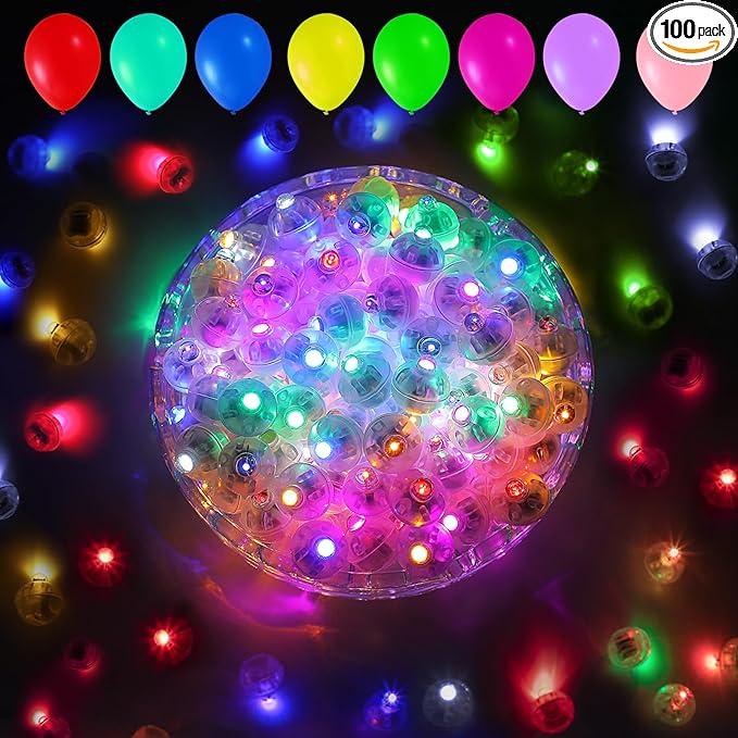 Aogist 100pcs Balloon Lights,Long Standby Time Waterproof Twinkle Mini Light,Battery Powered,Round LED Ball Lamp for Balloon Paper Lantern Party Wedding Christmas Halloween Decorative,Multicolor-Flash