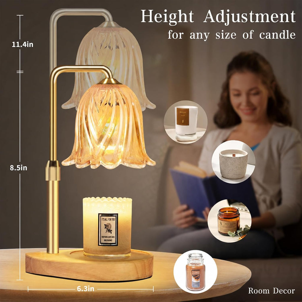 Candle Warmer Lamp with Timer Dimmable: Birthday Gifts for Women Adjustable Height Candles Light Warmers Lamps Gold Crystal Candle Warmer, House Warming Gift New Home Decor, for Women