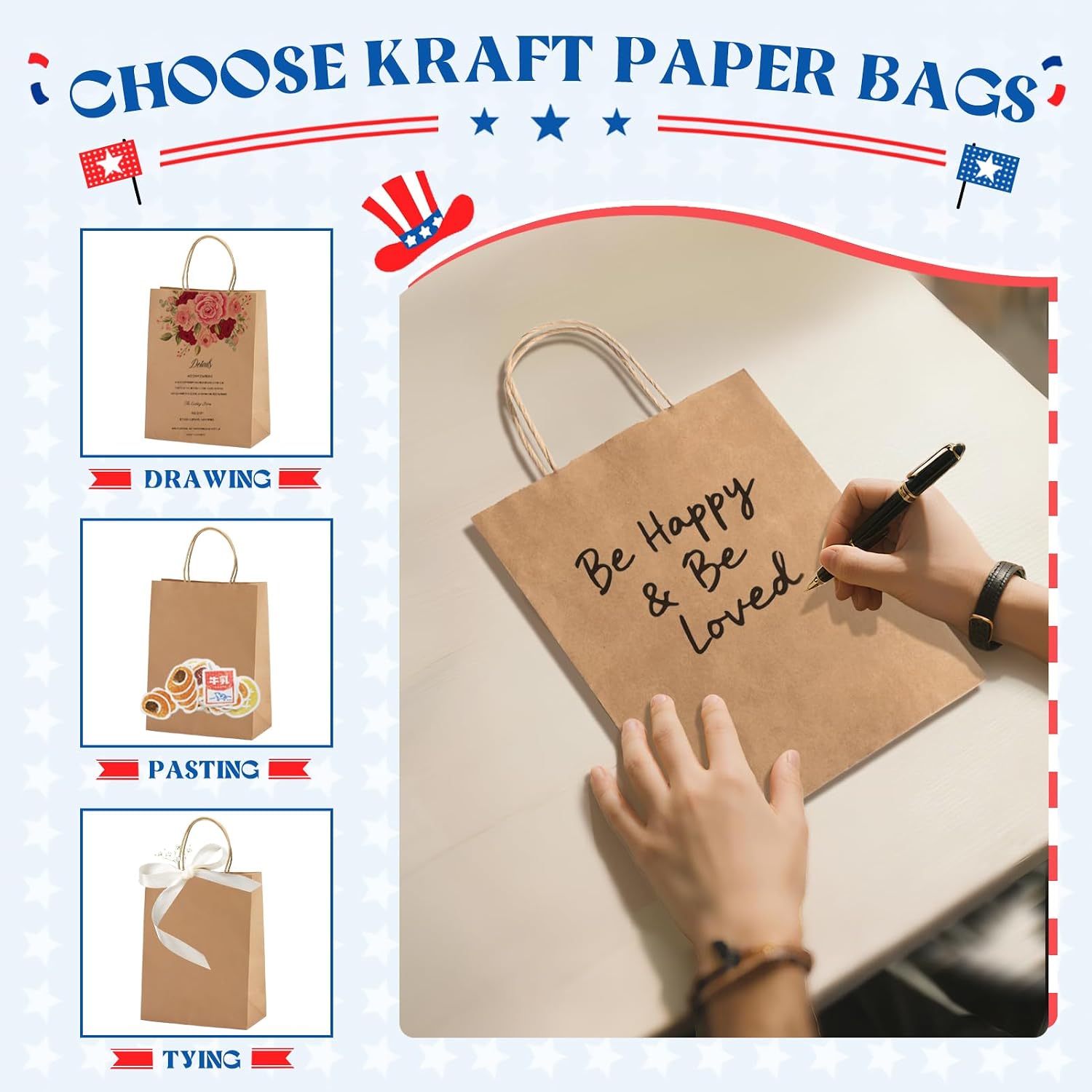 MESHA Brown Paper Bags 8x4.25x10.5 Inch 20Pcs, Paper Bags with Handles, Sturdy Brown Gift Bags for Retail, Birthday Party Favors, Shopping, Small Business (Made in USA)