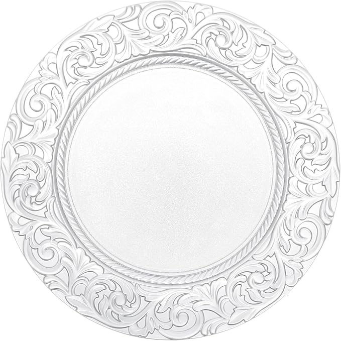 Antique Charger Plates Set, 100 Pcs 13in Plastic Embossed Dinner Plate, Round Phoenix Pattern Elegant Floral Plates for Dinner Wedding Party Event Table Setting Decoration (Silver)