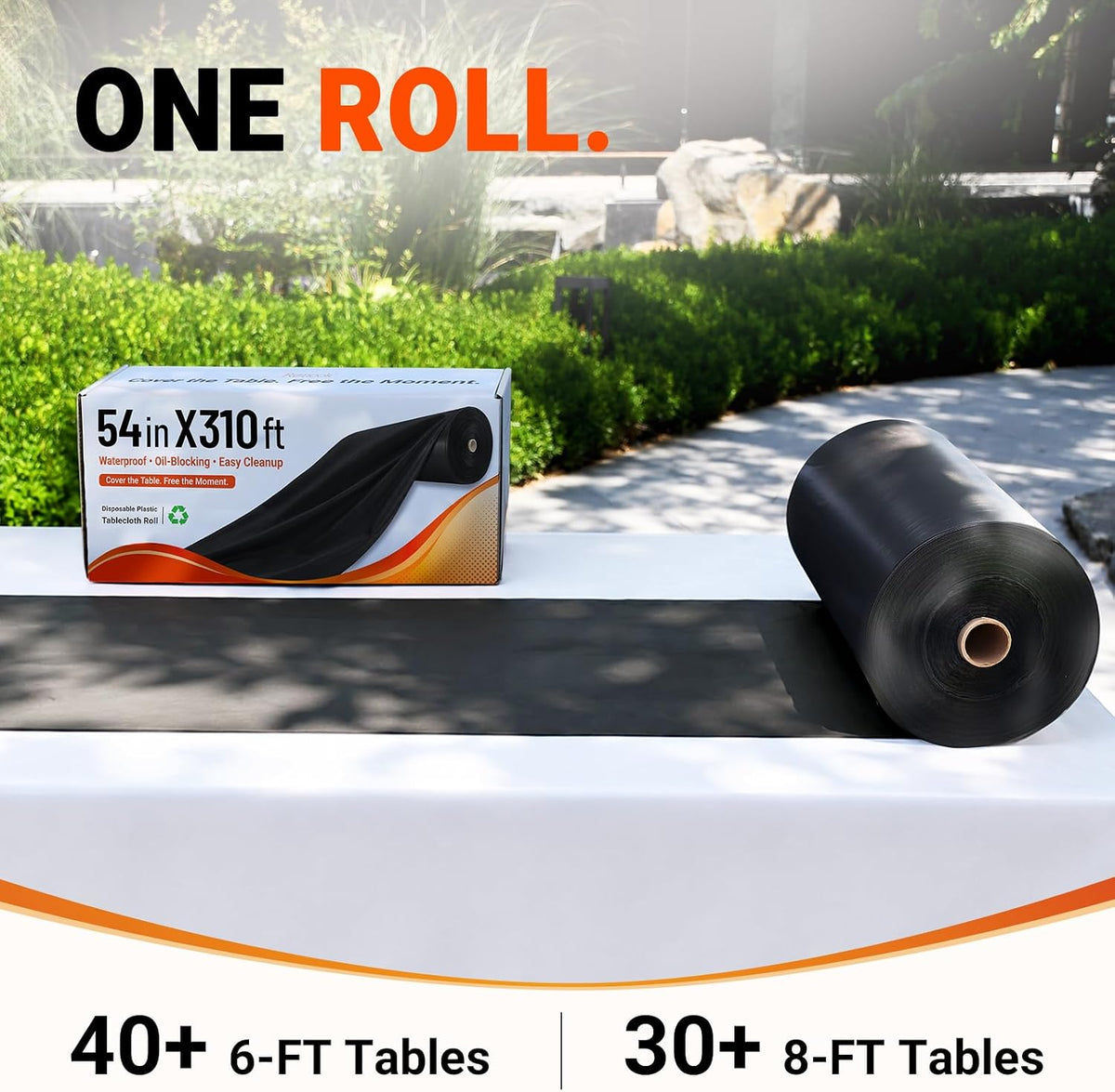 Plastic Table Cloth Disposable 54in x 310ft Black Tablecloth Roll Cutter
