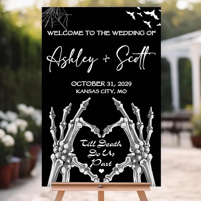 Gothic Halloween Wedding Welcome Sign, Til Death Do Us Part, 4mm Thick Plastic, 12"x18", Ground Stake