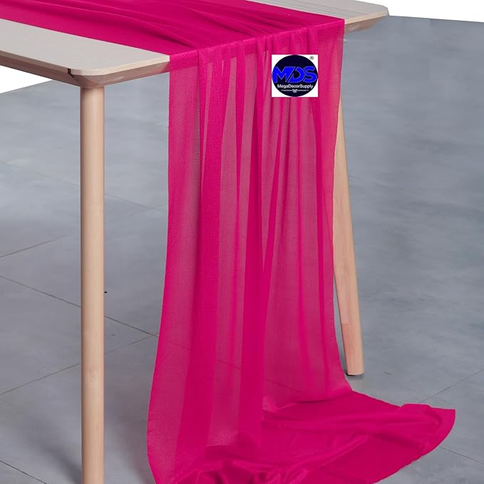 MDS Halloween Chiffon Table Runner - 5 Pack, 29 x 170 Inches, 14ft Each - Sheer Spooky Table Runners for Haunted House Parties, Trick-or-Treat Tables, Witchy Décor, Wedding & Events - Hot Pink
