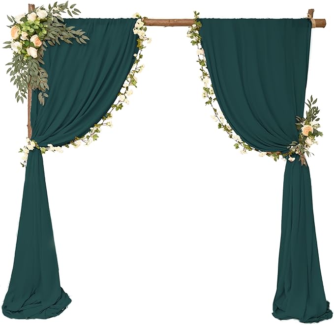 4 Panels Wedding Arch Draping Fabric 28" x 20 Ft Chiffon Wedding Arch Drapes Chiffon Fabric Drape Sheer Backdrop Curtain for Nuptials Party Ceremony Birthday Reception Backdrop Decor(Emerald Green)