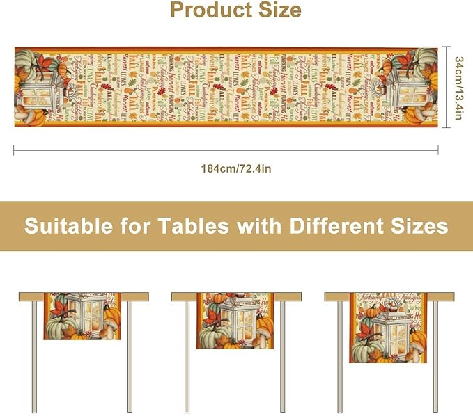 Autumn Table Runner,Farmhouse Leaves Pumpkin Thanksgiving Table Cloth for Kitchen Dining Table Decoration Home Party Decor 13x60 Inch