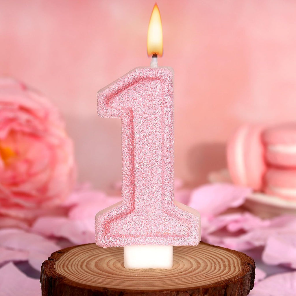 Cute Number 1 Birthday Candle, Glitter Pink Number Candles, First Birthday Cake Topper Decoration, Party Supplies Anniversary Celebrations