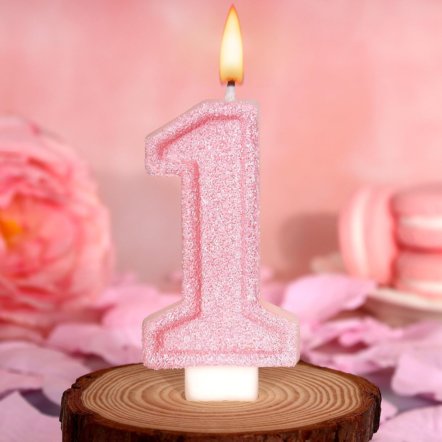 Cute Number 1 Birthday Candle, Glitter Pink Number Candles, First Birthday Cake Topper Decoration, Party Supplies Anniversary Celebrations