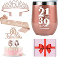 60th Birthday Decorations Gifts for Women Including Crown, Sash, Cake Topper, Candles and 12oz Wine or Coffee Tumbler Mug with Lid, Gifts for 60 Year Old Woman
