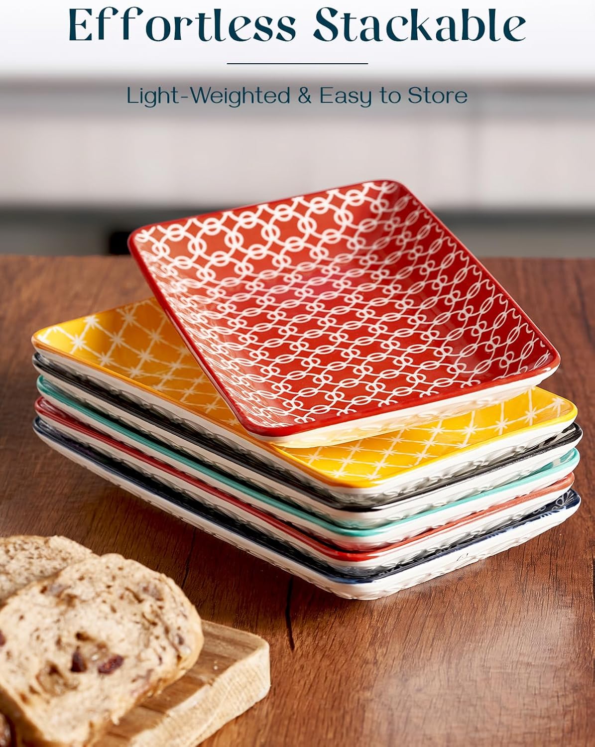 DOWAN 8" Ceramic Salad Plates Set of 6, Colorful Design for Salads, Appe...