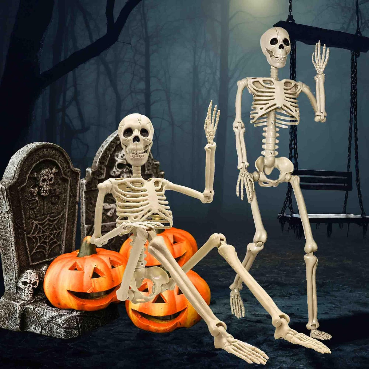 36"halloween skeleton - 3 ft life size human shown in use