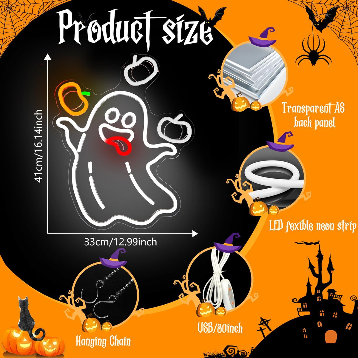 Halloween Neon Sign For Wall Decor Ghost Led Sign for Halloween Decorations W...