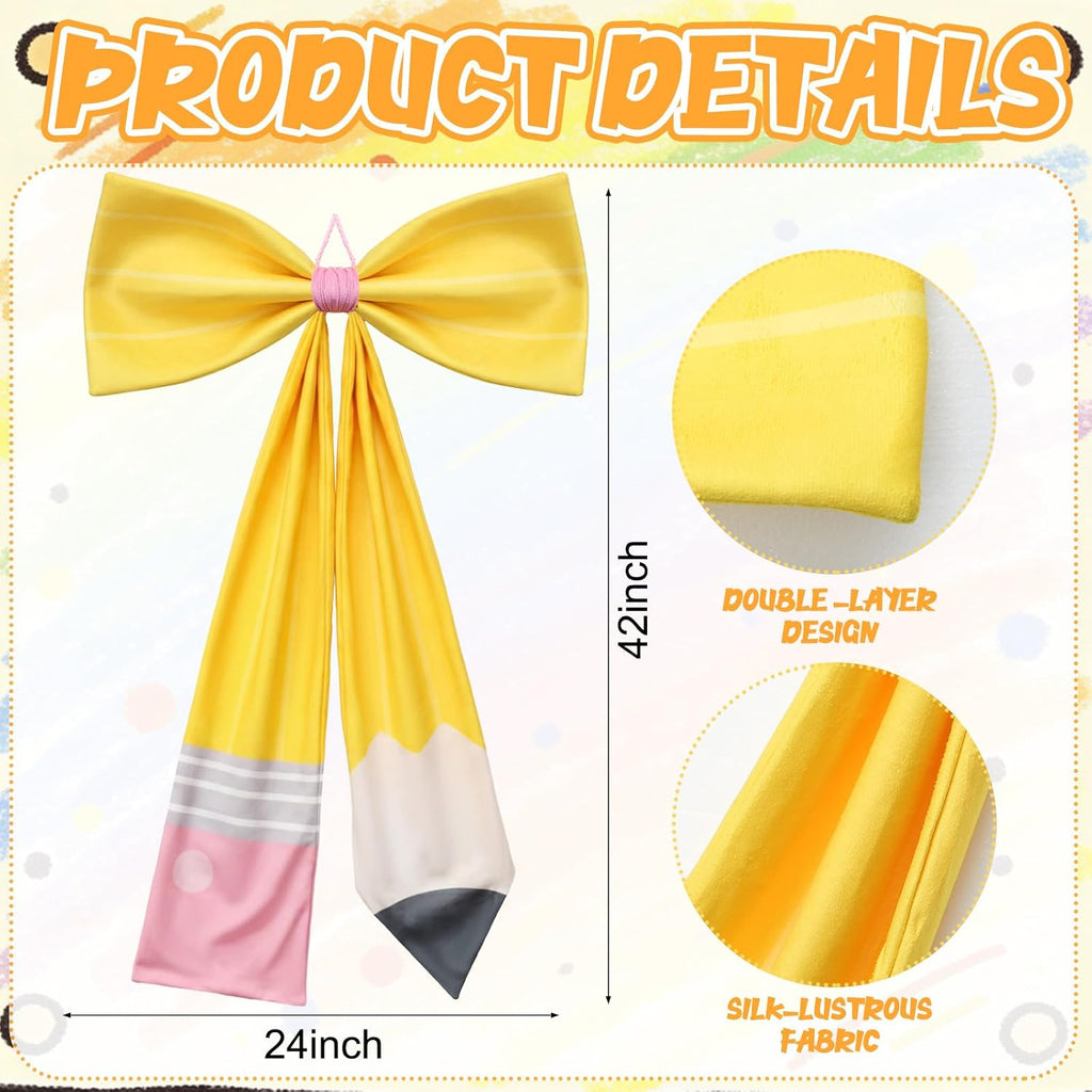 Back to School Classroom Decor Large Pencil Bow 42 x 24 Inches Giant Pencil Hanging Decor for Classroom Bulletin Board Art Teacher Blackboard Backdrop for First Day of School Supply