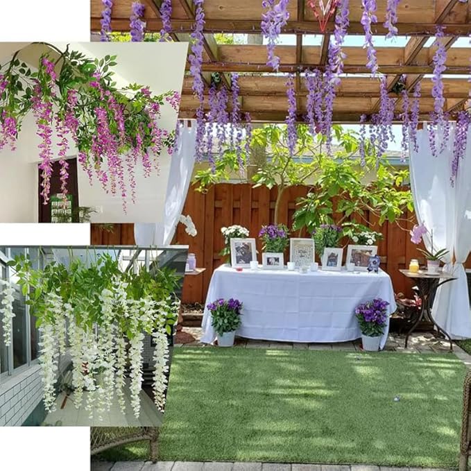 5 Pack Purple Wisteria Hanging Flowers Garland, 3.77 Feet Artificial Flower Vines, Fake Wisteria, Artificial Vines Hanging Garland for Backdrop Outdoor Yard Garden Decor