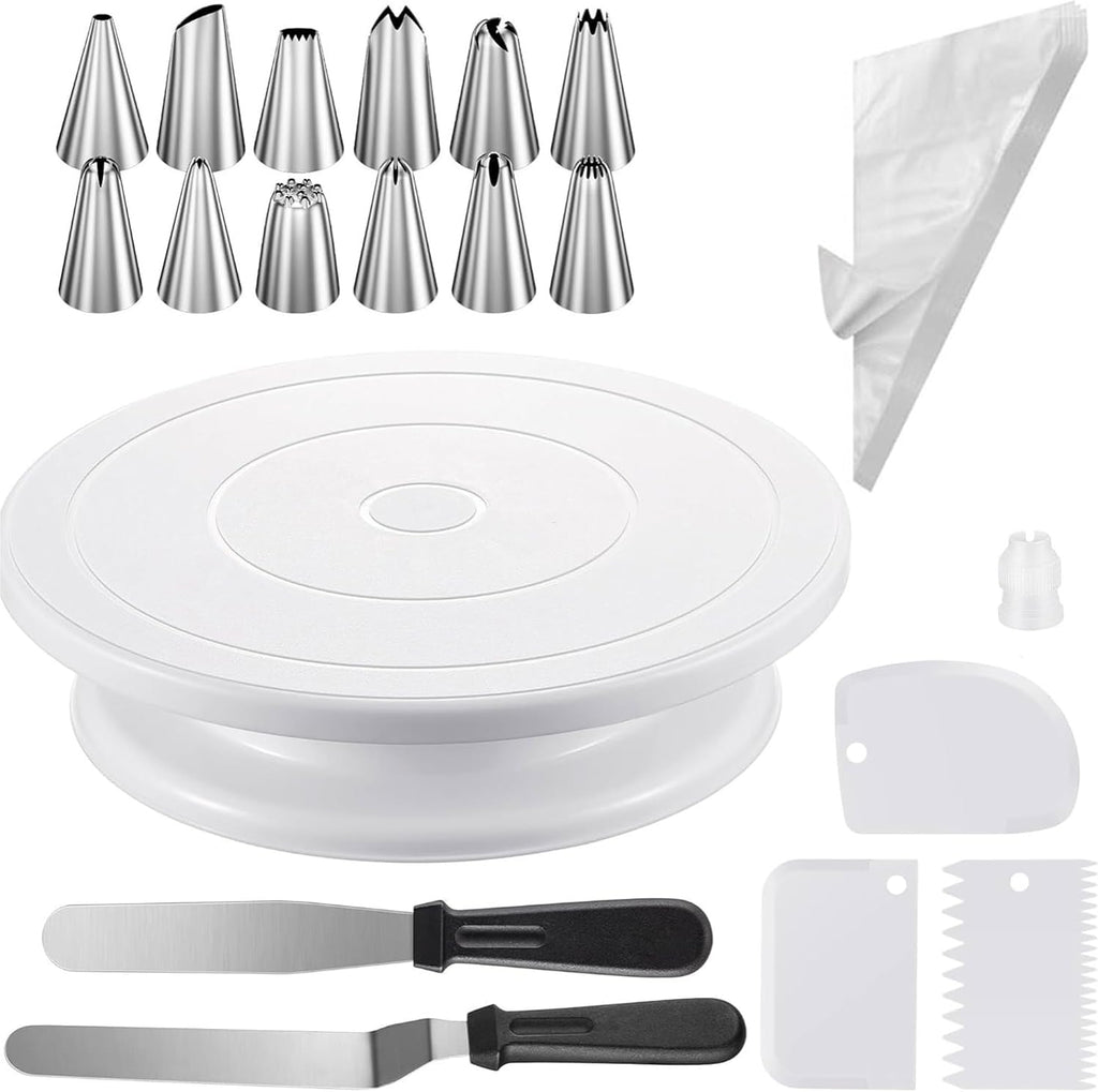 69PCS Cake Decorating Kit with Turntable, 12 Piping Tips, 50 Piping Bags, 3 Cake Scrapers & 2 Spatulas, Complete Cake Decorating Set and Baking Supplies for Beginners, Home Bakers