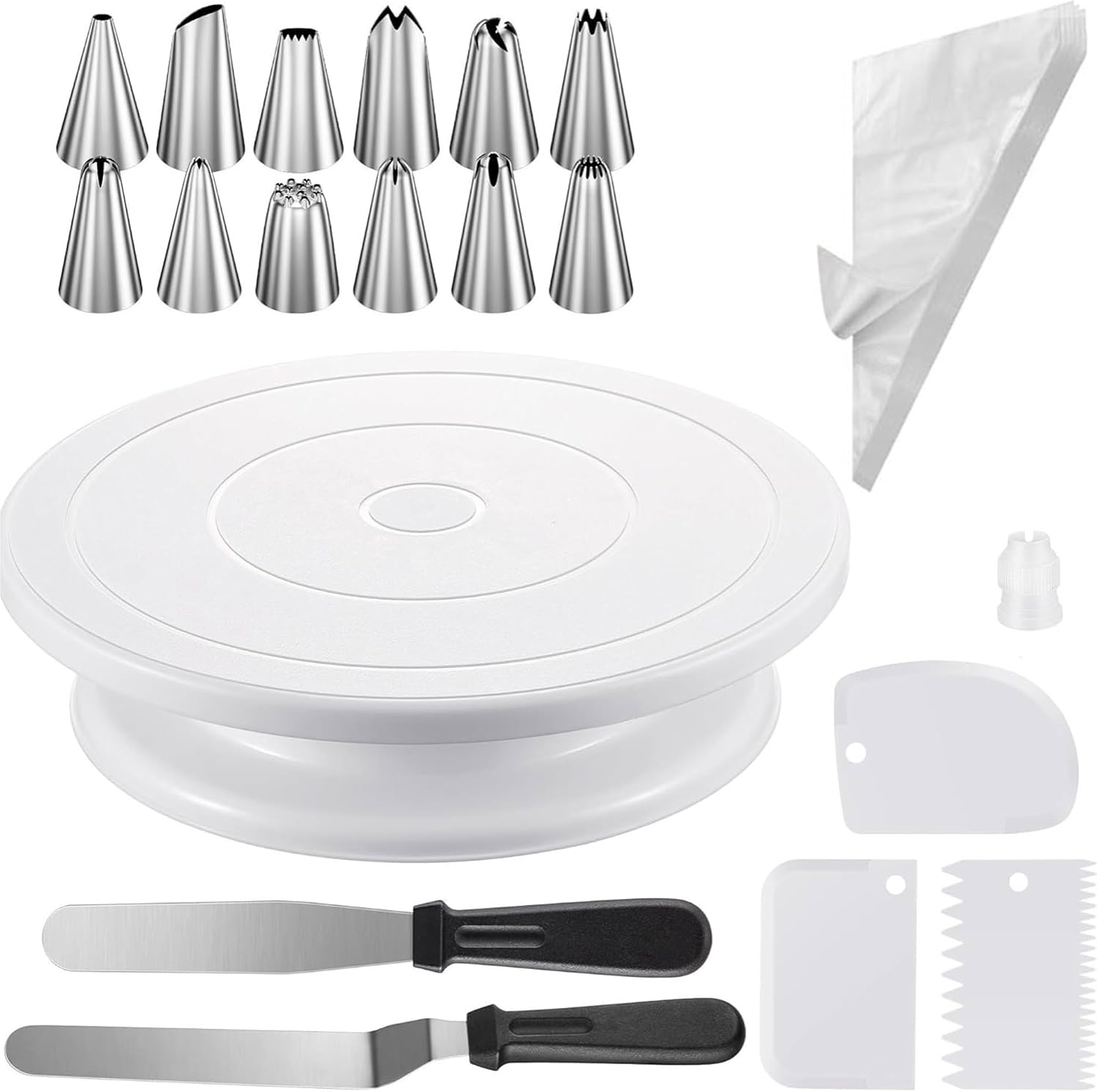 69PCS Cake Decorating Kit with Turntable, 12 Piping Tips, 50 Piping Bags, 3 Cake Scrapers & 2 Spatulas, Complete Cake Decorating Set and Baking Supplies for Beginners, Home Bakers