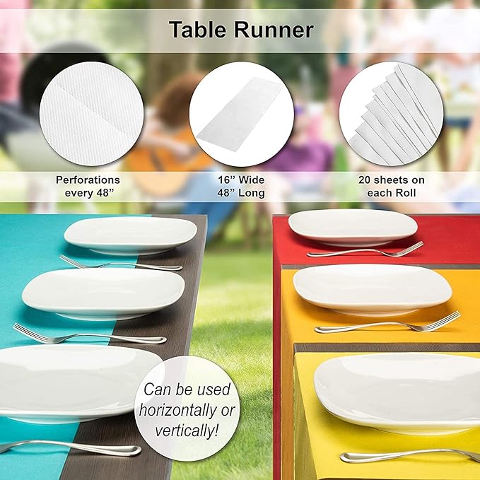 American Homestead Paper Table Runner Roll - 78 ft. Disposable Linen-Like Table Cover Roll - 20 Perforated Table Runners (16" x 48") for Parties, Weddings, and Events - Black