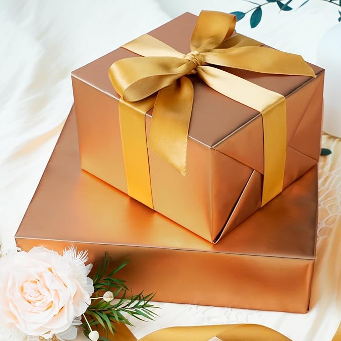 LaRibbons 1 1/2 Inch 50 Yard Double Faced Satin Ribbon,Yellow Gold Satin Craft Fabric Ribbon for Gift Wrapping Floral Bouquets Wedding Party Decoration