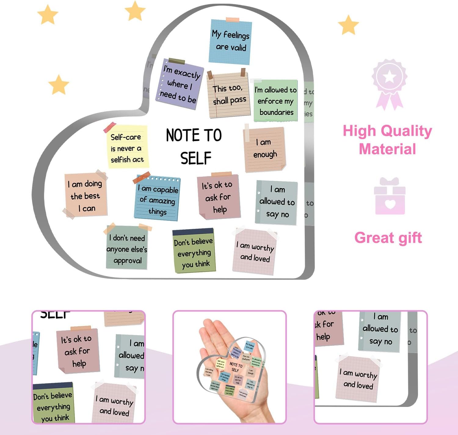 Note to Self Motivational Decor - Office Acrylic Heart Gift Therapy Mental Health Print Decorations for School Counseling Office Therapy Desktop Art Decoration School Counselor, Therapist Office Gifts