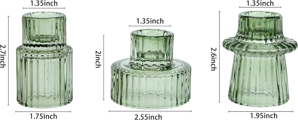 Vixdonos Taper Glass Candlestick Holders Tealight Candle Holders for Table Centerpieces, Wedding Decor and Dinner Party (3 Pcs, Green)
