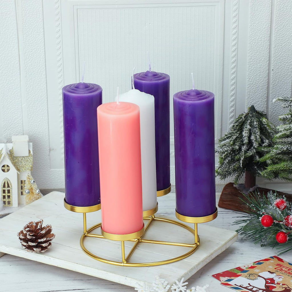 Newtay Christmas Advent Wreath Ring with 5 Pillar Candle Holder Advent Wreath Holder Table Decoration Xmas Metal Candlesticks Ring for Holiday Christmas Home (Gold,Candle Cup Diameter 2.04 inches)