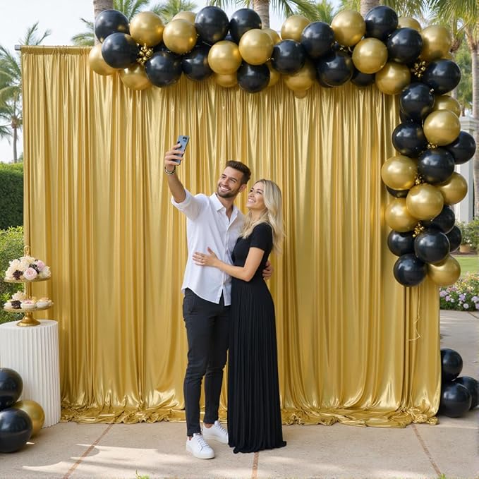 10ft x 10ft Gold Sequin Backdrop Curtain for Parties, Wrinkle Free Thick Glitter Photo Backdrop Drapes 2 Panels 5x10FT Shimmer Back Drop Cloth Shiny Fabric for Wedding Birthday Photography Background