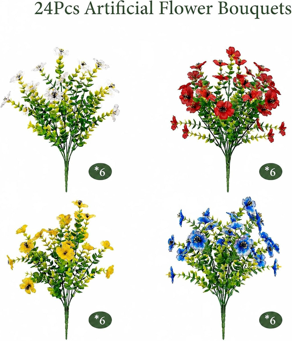 24 bundles artificial fake flowers for outdoors indoor, close-up detail