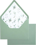 PONATIA 50PCS A7 Euro Flap Envelope, 5.25 x 7.25'' Sage Green Flowers Liner Envelopes for Wedding Invitations, Photos, Postcards, Greeting Cards, Christmas Gift, Acrylic Mailing