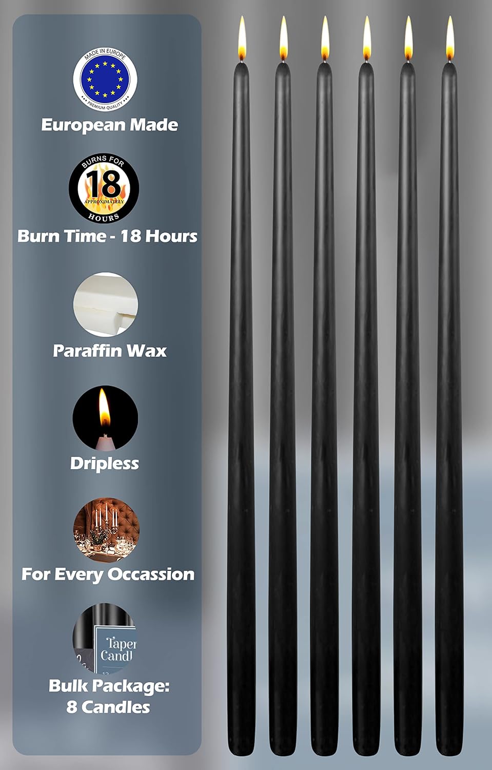 Hyoola Tall Taper Candles - 20 Inch Black Unscented Dripless Taper Candles - ...