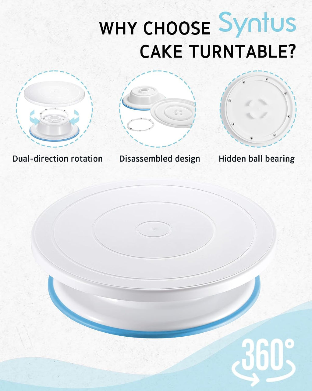 Syntus 65 PCs Cake Decorating Kit with Cake Stand Turntable, Cake Baking Supplies 30+1 Piping Bags, 24 Piping Tips, Offset & Straight Spatulas, 3 Scrapers, Leveler, 2 Couplers & 1 Tips Brush