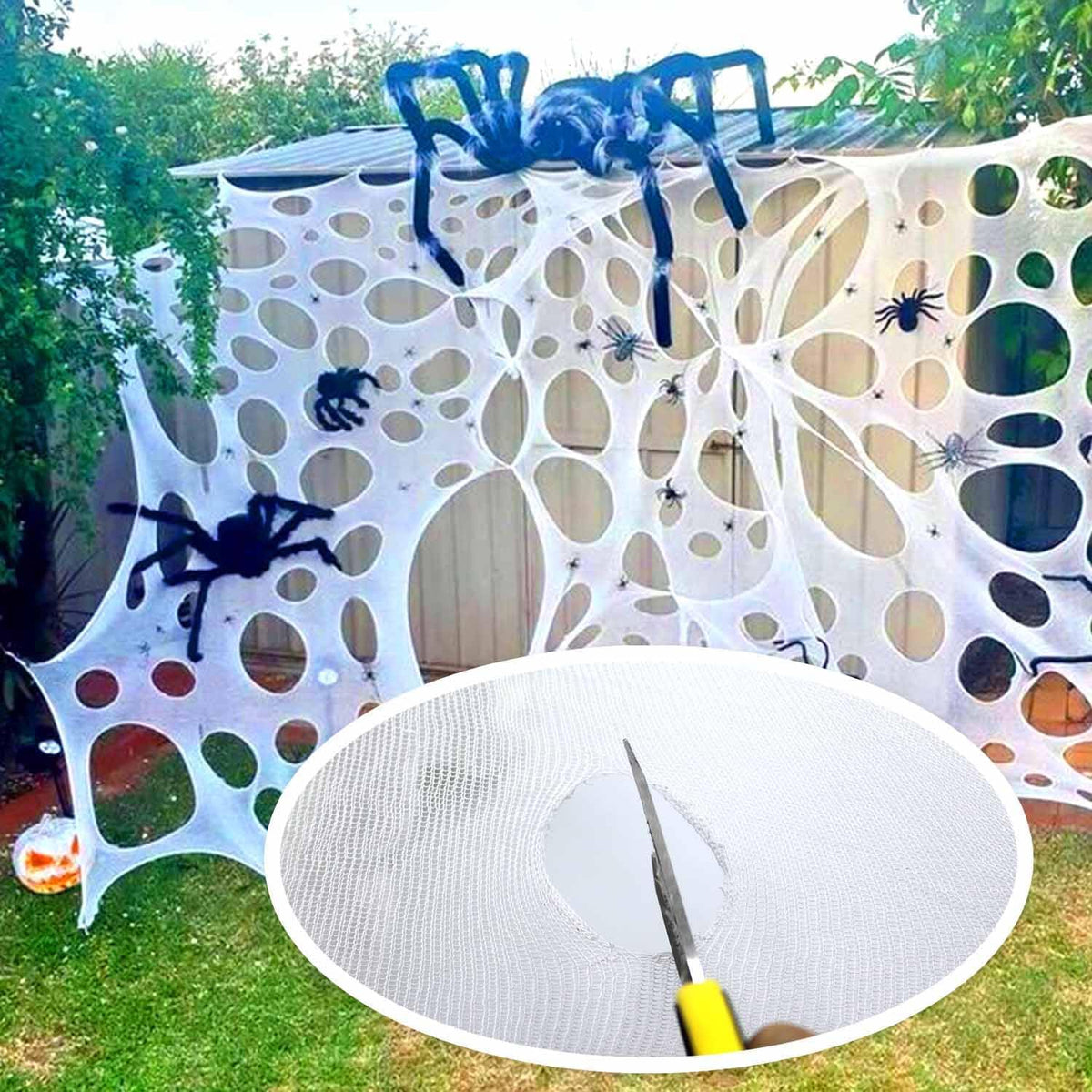 YHFUISK 1200 Sqft Giant Durable Spider Webs Halloween Decorations Outdoor, St...
