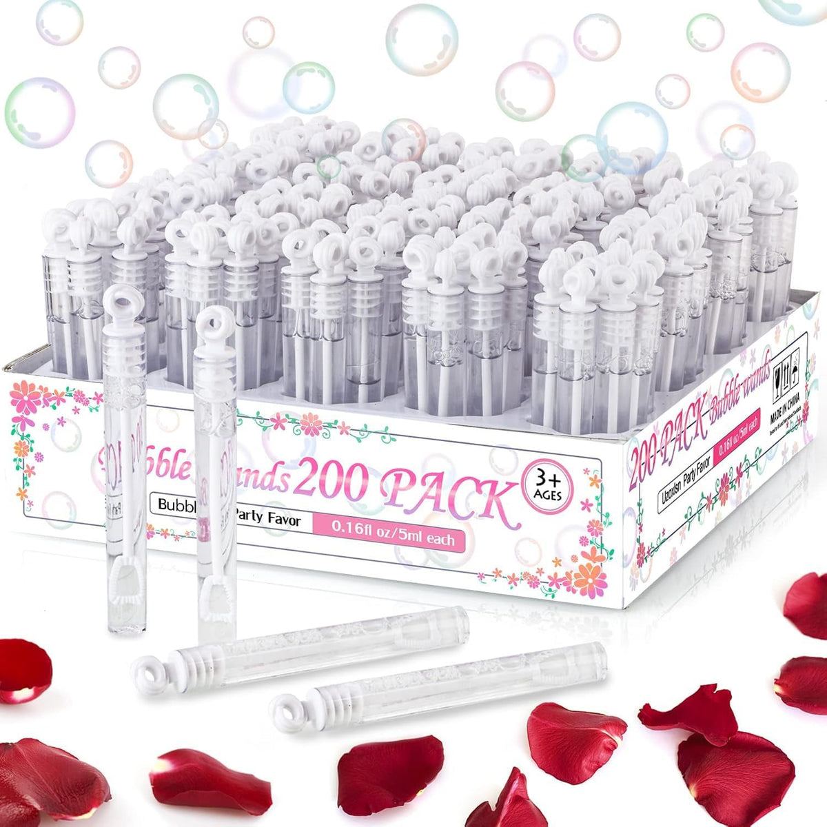 White Wedding Bubble Wands, 200 Pack Mini Sticks for Send Off Party Favors